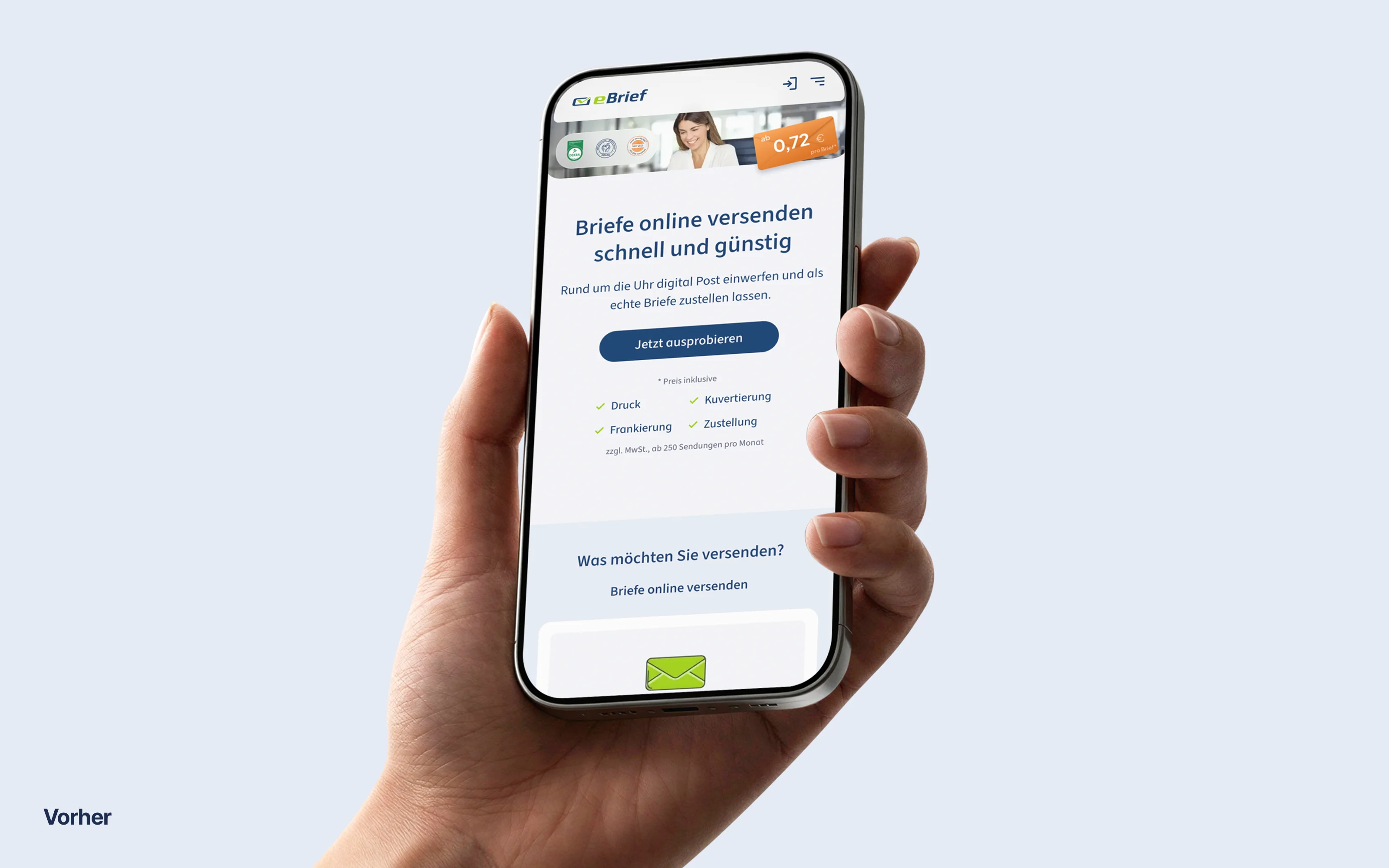 eBrief Startseite vor dem Redesign